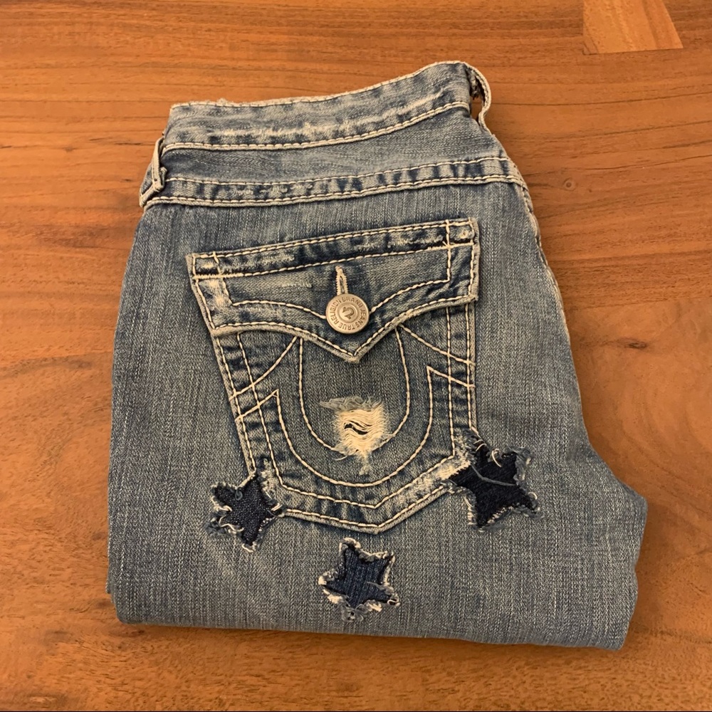 True Religion Stars Distressed Flare Jeans